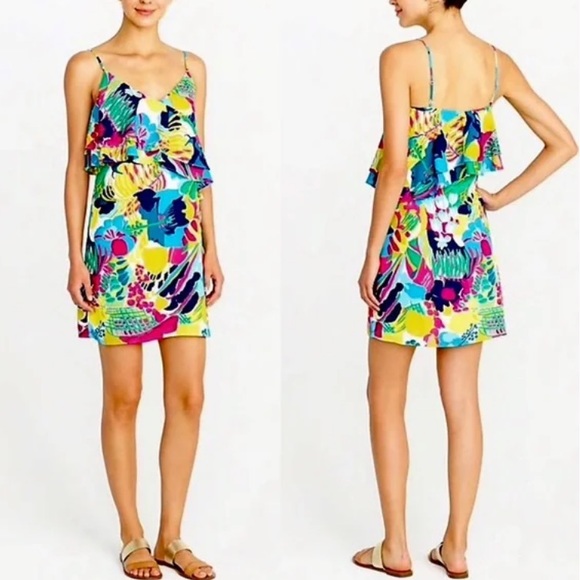 J. Crew Multi Colored Tropical Floral Ruffle Mini Woman’s Sun/Cami Dress 20 - Picture 1 of 14